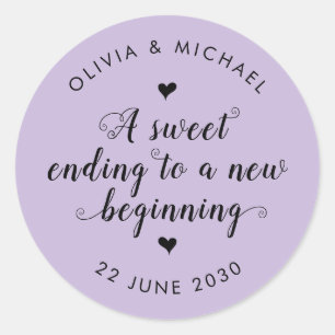 Cute Sweet end New Beginning Bröllop Lila Runt Klistermärke
