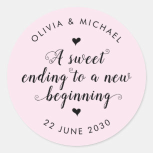Cute Sweet end New Beginning Bröllop Rosa Runt Klistermärke