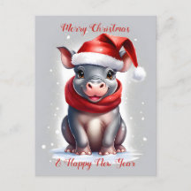 Cute Sweet Hippopotamus Santa Hat - nyår