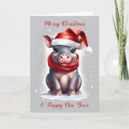 Cute Sweet Hippopotamus Santa Hat - nyår Helgkort