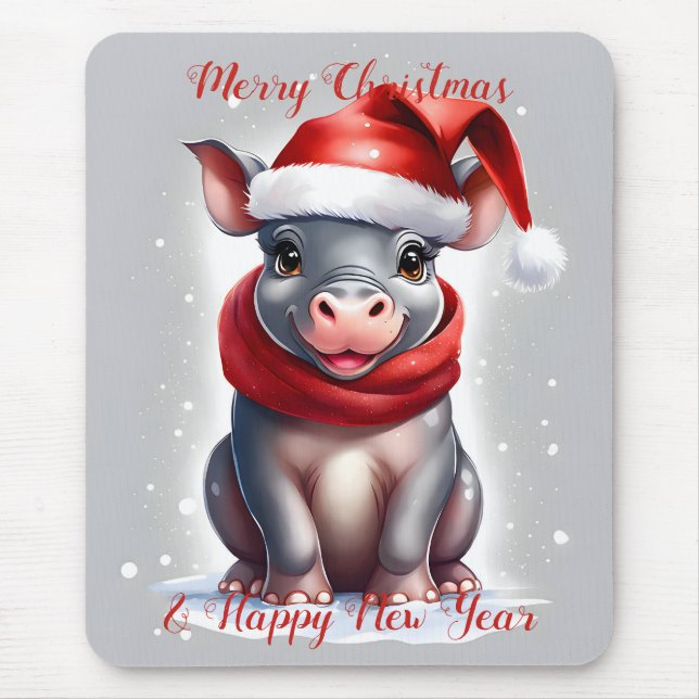 Cute Sweet Hippopotamus Santa Hat - nyår Musmatta (Framsidan)