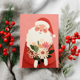 Cute Sweet Jultomten Festive Blommigt Jul Vykort