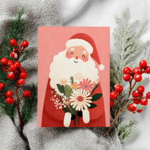 Cute Sweet Jultomten Festive Blommigt Jul Vykort
