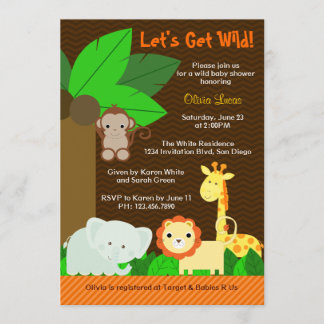 Cute Sweet Jungle Animals Pojke Baby Shower Inbjudningar