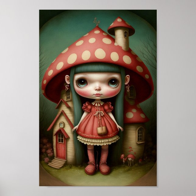 Cute Sweet Little Mushroom Girl Art Poster (Framsidan)