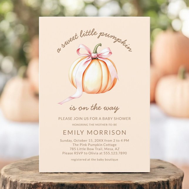 Cute Sweet Little Pumpkin Rosa Bow Baby Shower Inbjudningar (Skapare uppladdad)