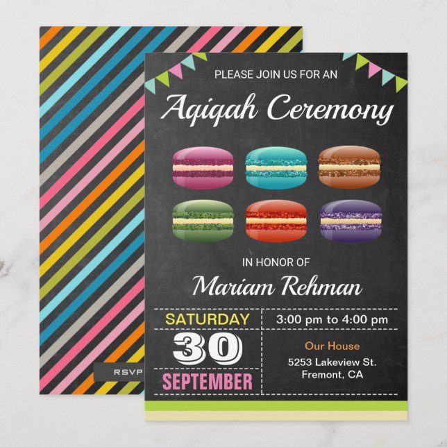 Cute Sweet Macarons Aqeqah | Aqiqah Ceremony Inbjudningar (Fram/baksida)