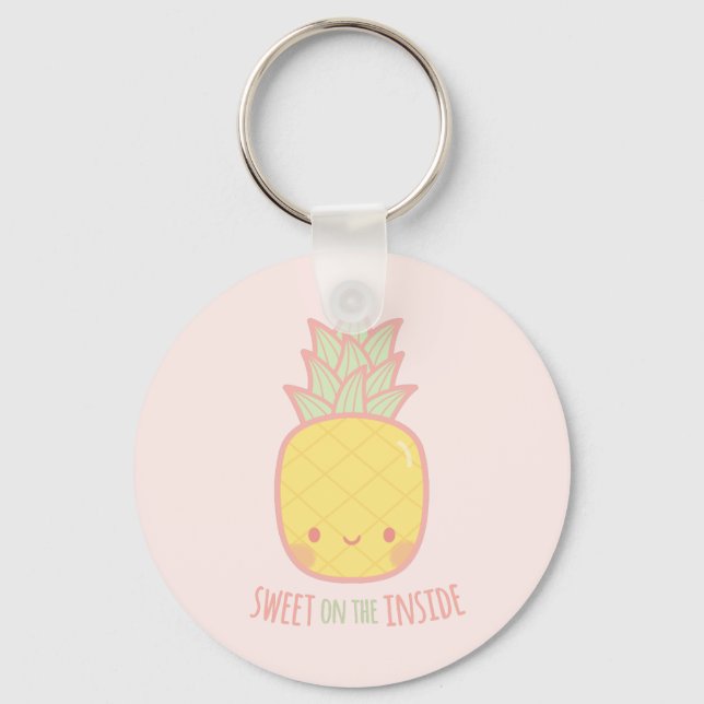 Cute Sweet on Inside Pineapple Doodle Nyckelring (Framsida)