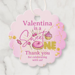 Cute Sweet One 1st Birthday Rosa Faux Guld Glitter Gåvor Etiketter