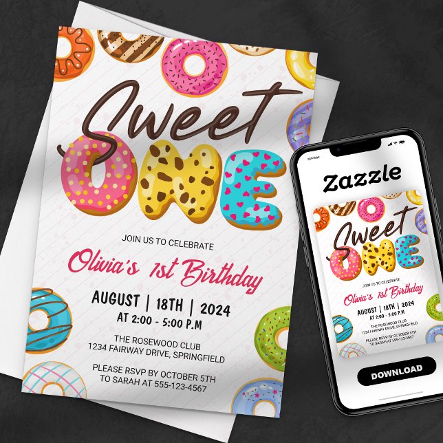 Cute Sweet One Donut 1:a födelsedagen Inbjudningar (Skapare uppladdad)
