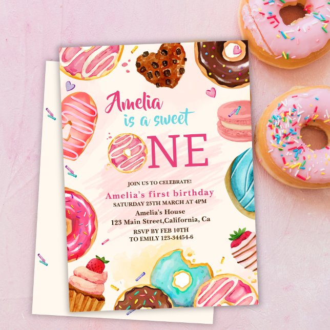Cute Sweet one donut girl 1st födelseår Inbjudningar (Skapare uppladdad)