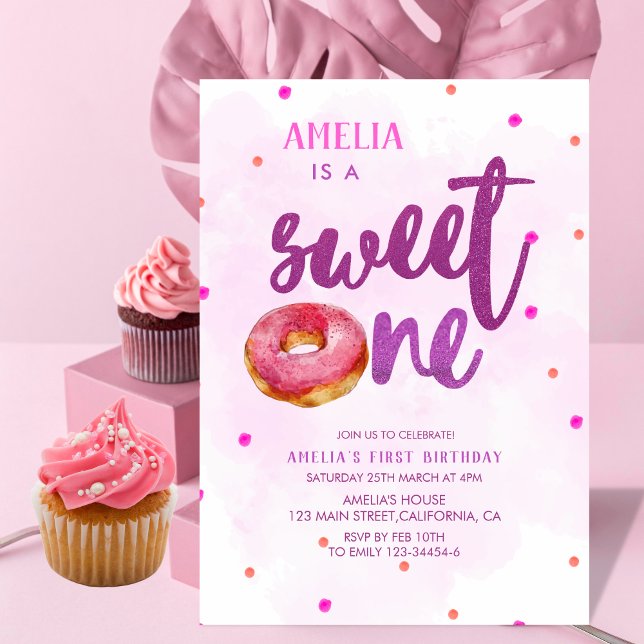 Cute Sweet one donut girl 1st födelseår Inbjudningar (Skapare uppladdad)
