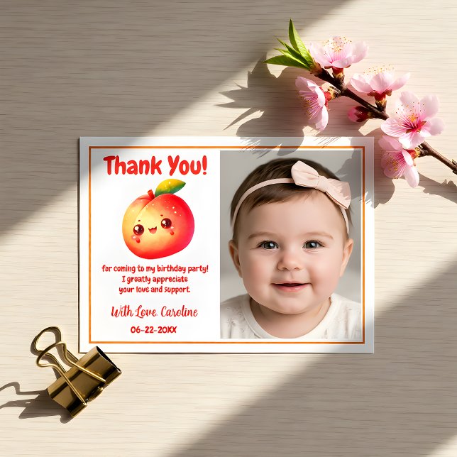 Cute Sweet Peach First Birthday Thank You Tack Kort (Skapare uppladdad)