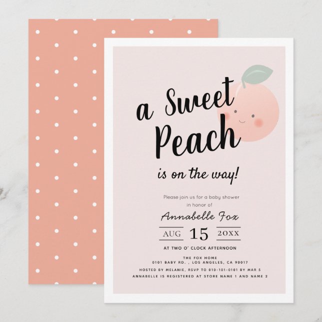 Cute Sweet Peach Rosa Baby Shower Inbjudningar (Fram/baksida)