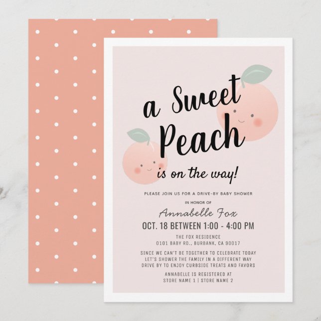 Cute Sweet Peach Rosa Drive by Baby Shower Inbjudningar (Fram/baksida)