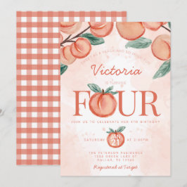 Cute Sweet Peach-sväng FYUR 4e födelsedagen Party Inbjudningar