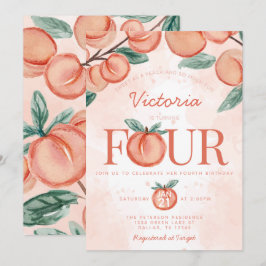 Cute Sweet Peach-sväng FYUR 4e födelsedagen Party Inbjudningar