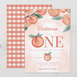 Cute Sweet Peach svänger 1:a födelsedagen Party Inbjudningar