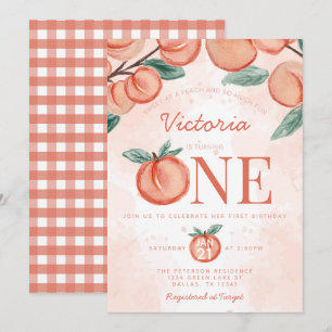 Cute Sweet Peach svänger 1:a födelsedagen Party Inbjudningar