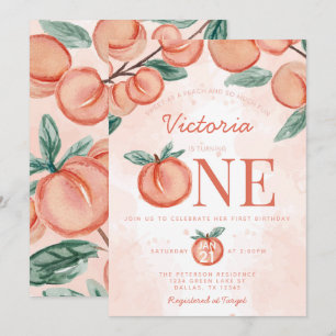 Cute Sweet Peach svänger 1:a födelsedagen Party Inbjudningar