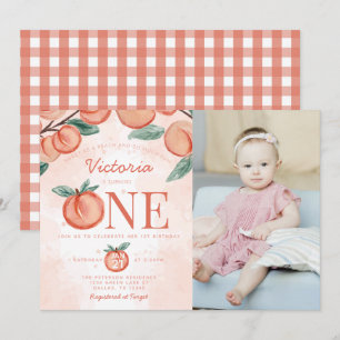 Cute Sweet Peach svänger 1:a födelsedagen Party Inbjudningar