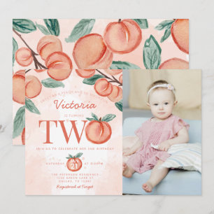 Cute Sweet Peach svänger två andra Födelsedagsfest Inbjudningar