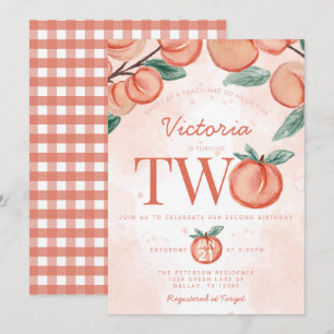 Cute Sweet Peach svänger två andra Födelsedagsfest Inbjudningar