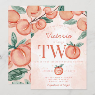 Cute Sweet Peach svänger två andra Födelsedagsfest Inbjudningar