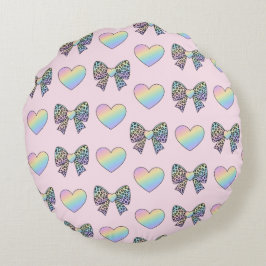  cute sweet rainbow hearts pastel gradient pattern rund kudde