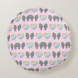  cute sweet rainbow hearts pastel gradient pattern rund kudde