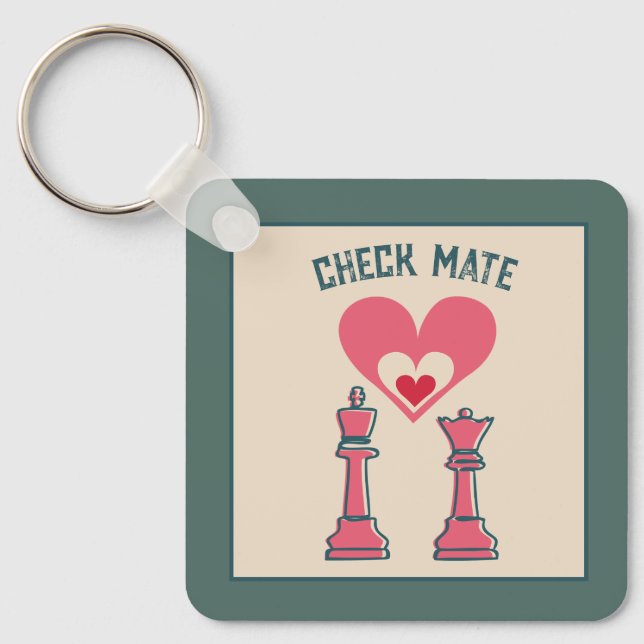 Cute Sweet Retro Funny Checkmate Valentine Gifts Nyckelring (Framsida)