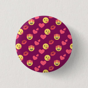 Cute Sweet Rosa Emoji Kärlek Hearts Kiss Mönster Knapp