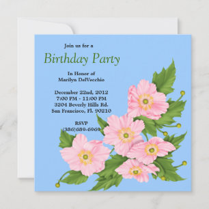 CUTE Sweet ROSA Flower Blommigt Ro Rosor Bithday P Inbjudningar