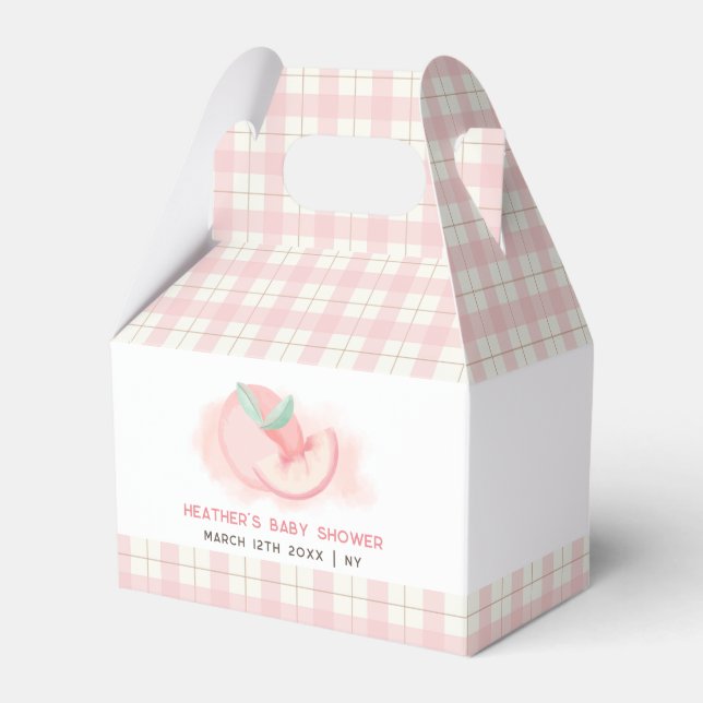 Cute Sweet Rosa Gingham Peach Baby Shower Presentaskar (Framsidan Sidan)
