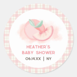 Cute Sweet Rosa Gingham Peach Baby Shower Runt Klistermärke