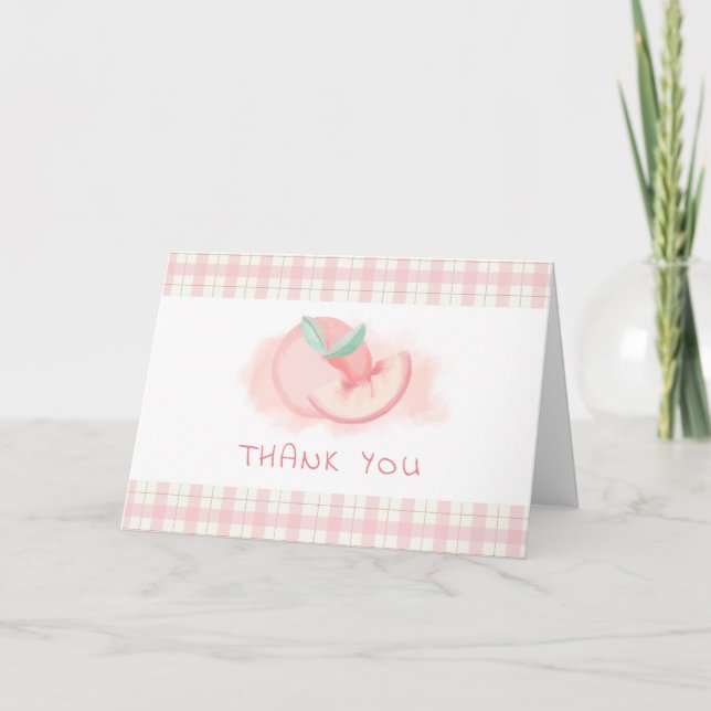 Cute Sweet Rosa Gingham Peach Baby Shower Tack Kort (Framsida)
