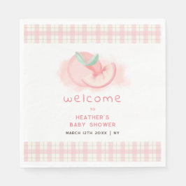 Cute Sweet Rosa Gingham Peach Baby Shower Välkomme Pappersservett