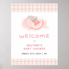 Cute Sweet Rosa Gingham Peach Baby Shower Välkomme Poster