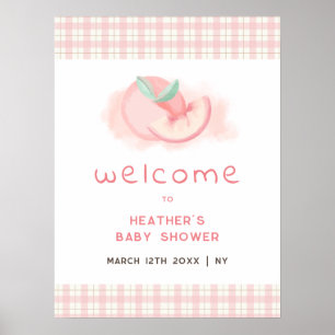 Cute Sweet Rosa Gingham Peach Baby Shower Välkomme Poster