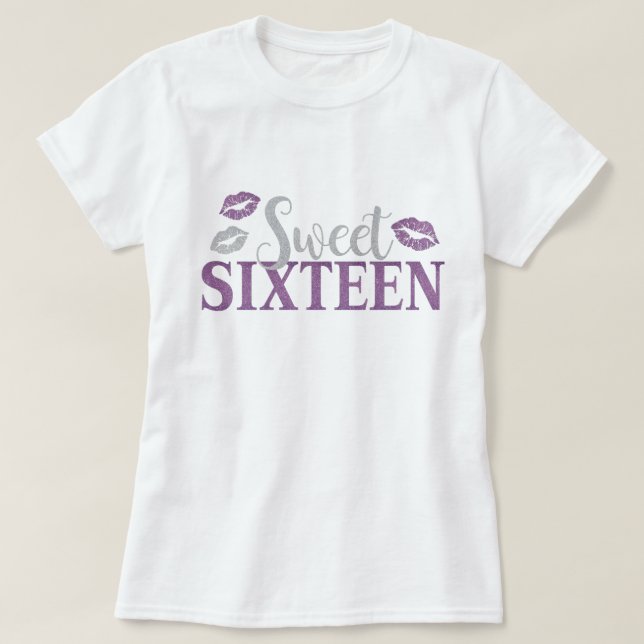 Cute Sweet sixteen 16 Lila på födelsedagen T Shirt (Design framsida)