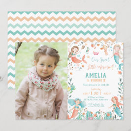 Cute Sweet Sjöjungfru Birthday under Sea Photo Inbjudningar