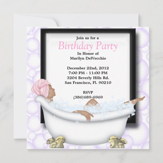 CUTE Sweet Spa Bath Massage and Beauty Party Invit Inbjudningar (Framsida)