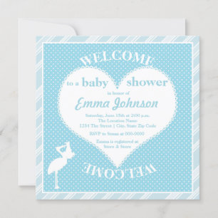 Cute Sweet Stork Heart Pojke Shower Inbjudningar