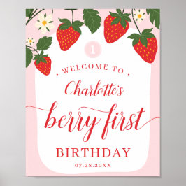 Cute Sweet Strawberry 1:a födelsedag Välkomna Poster
