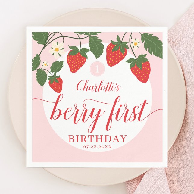 Cute Sweet Strawberry 1:a födelsedagen Pappersservett (Skapare uppladdad)