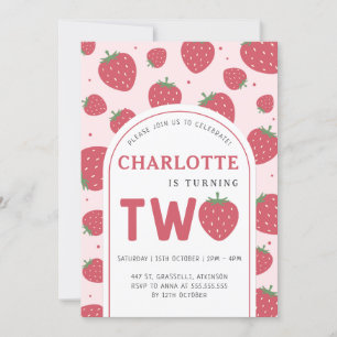 Cute Sweet Strawberry 2:a födelsedag Party Rosa Inbjudningar
