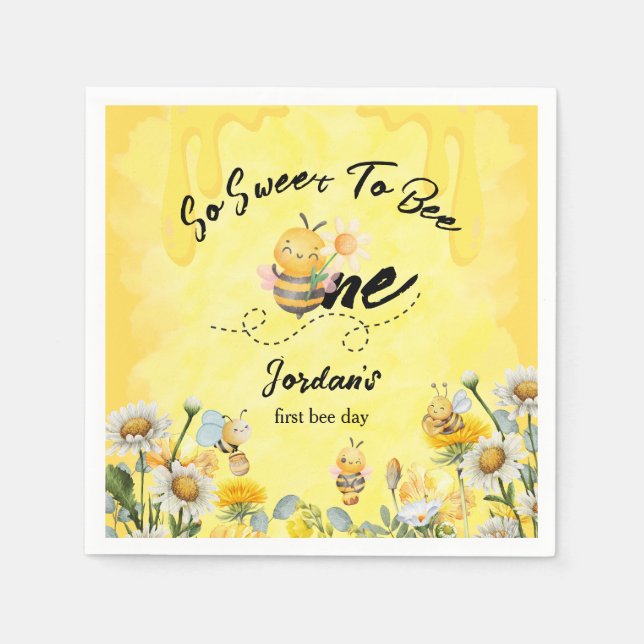 Cute Sweet To Bee One Wildflower 1st birthday Pappersservett (Framsidan)