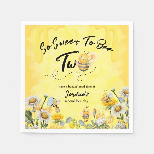 Cute Sweet To Bee Two Wildflower 1st birthday Pappersservett (Framsidan)