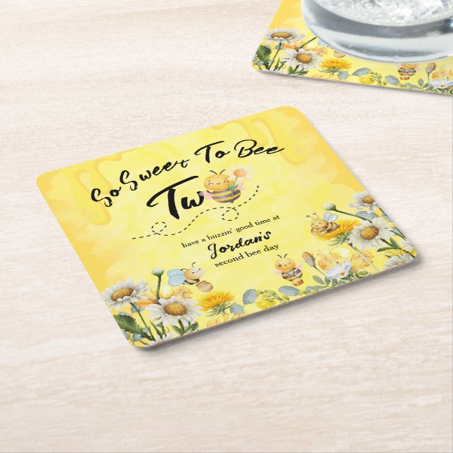 Cute Sweet To Bee Two Wildflower 1st birthday Underlägg Papper Kvadrat (Vinklad)