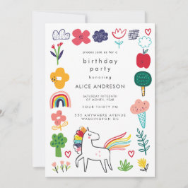 Cute Sweet Unicorn Kids Birthday Party Inbjudningar